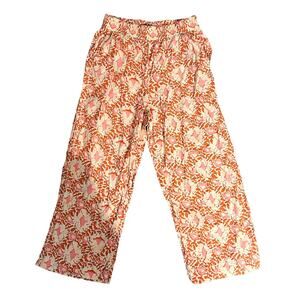 C&C California Orange Pink Floral Print Linen Pants Womens Size M
